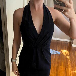 Betsey Johnson Navy Blue Dress Sleeveless Scuba Crepe Halter Neck
